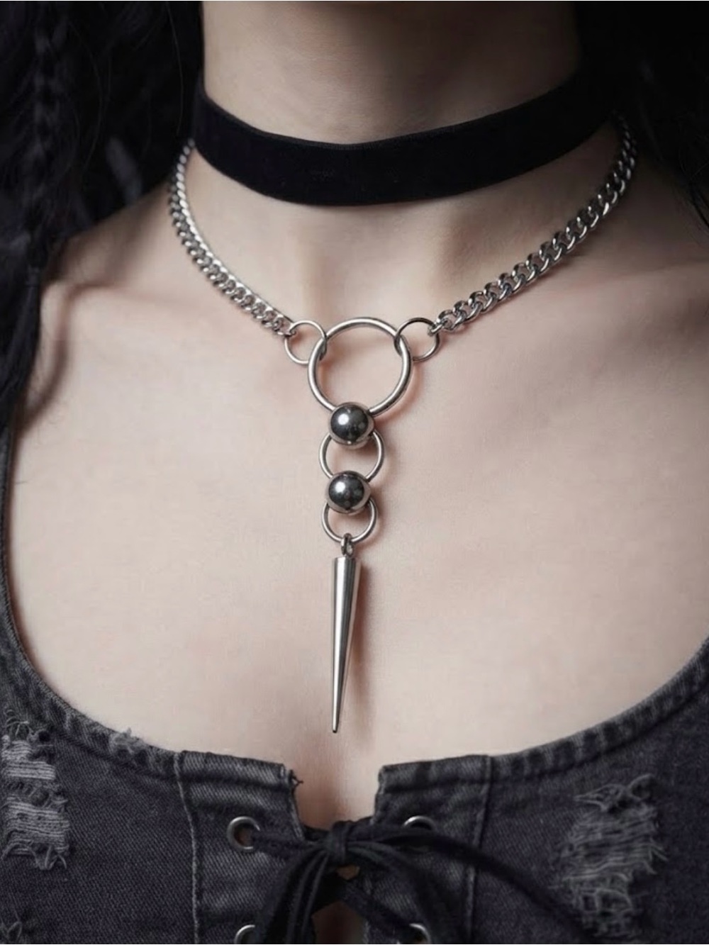 Hand Crafted Spike Pendant Chain Necklace